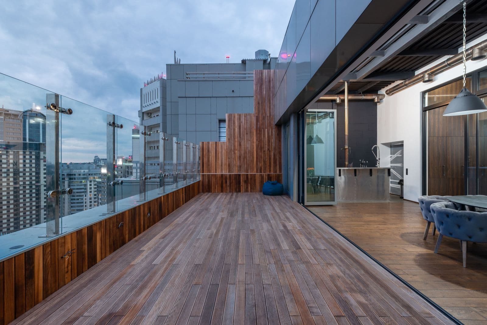 Cherry Creek penthouse living room with wraparound terrace